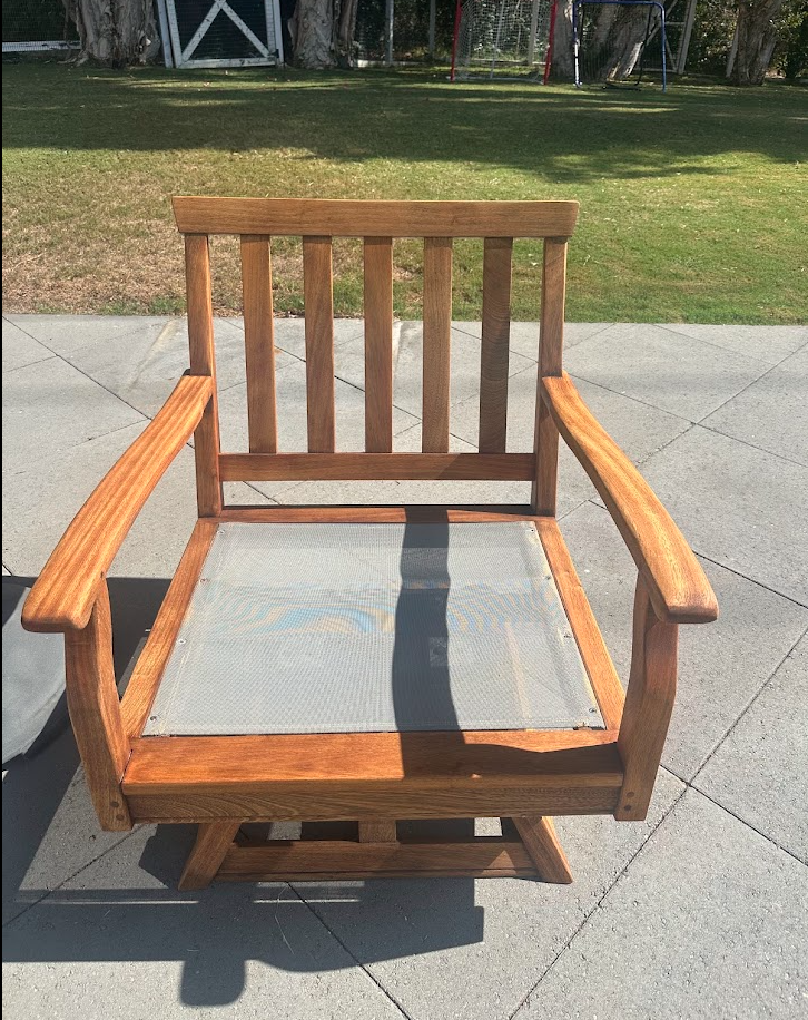 Weathered teak chair restoration after PatioMaid cleaning in San Diego
