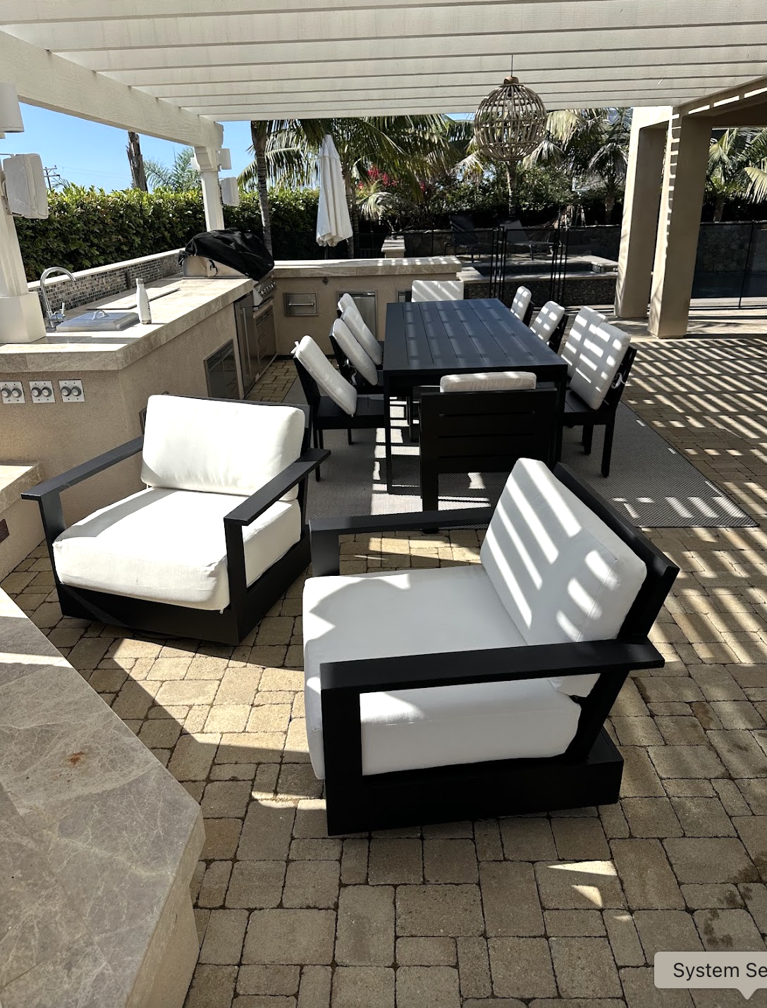 Wide view of a San Diego patio at golden hour