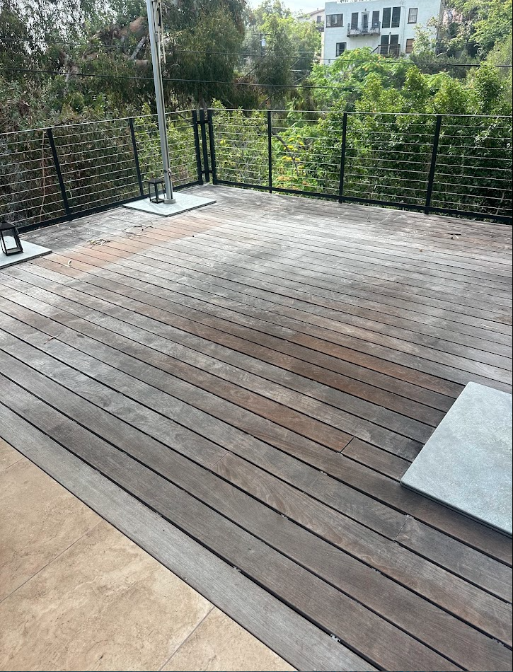 Rooftop wood deck restoration before PatioMaid cleaning in San Diego