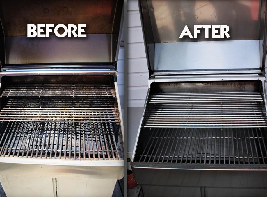 Before and after of a barbecue grill deep cleaned by PatioMaid